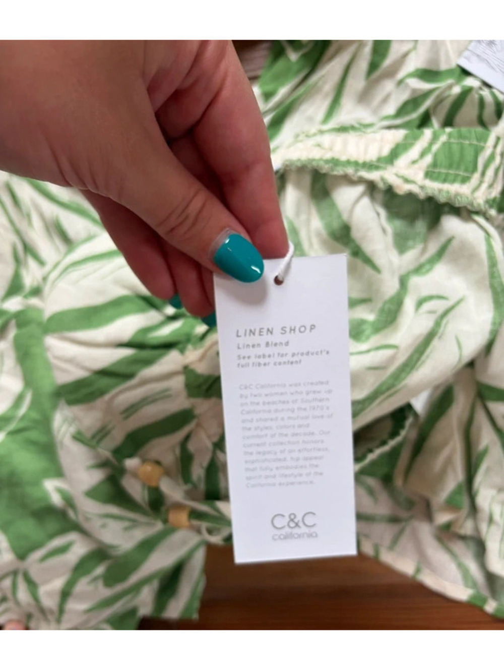 NWT C&C California linen/rayon green/white floral print set size S/M - Picture 5 of 5